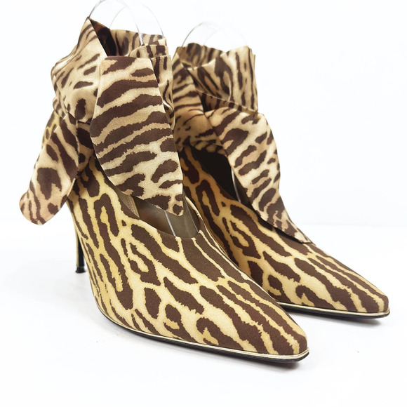 Zimmermann Womens Ankle Tie Heels Size 8 Stiletto Pointed Toe Cheetah Designer - Picture 3 of 10